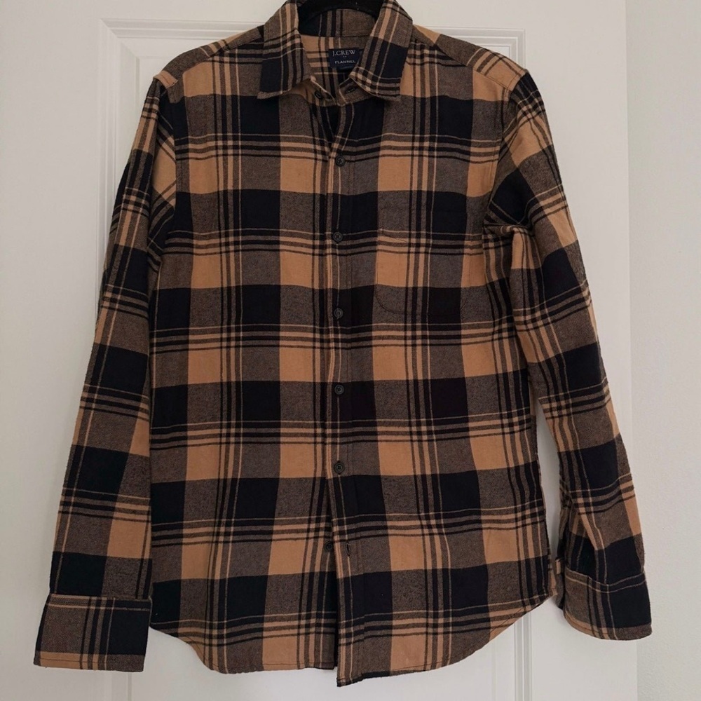 J crew men’s brown plaid flannnel causal button down shirt top size small
